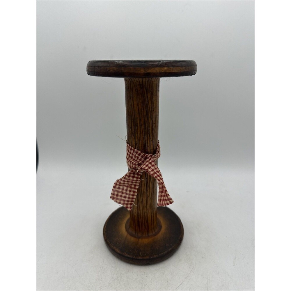 Vintage Primitive Bobbin Spool Large Wooden Industrial Farmhouse Country Wood